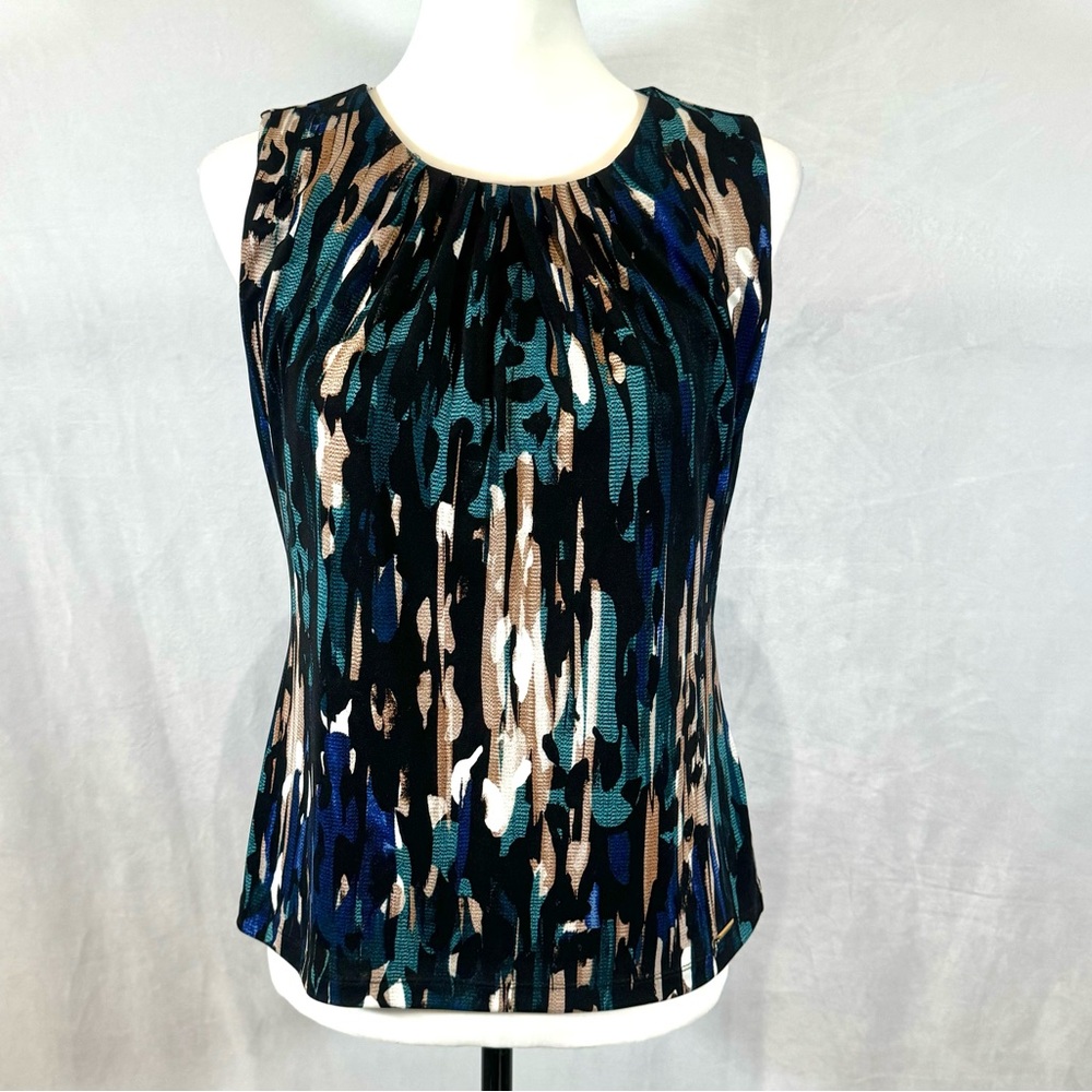 Calvin Klein pleated abstract print top size petite medium